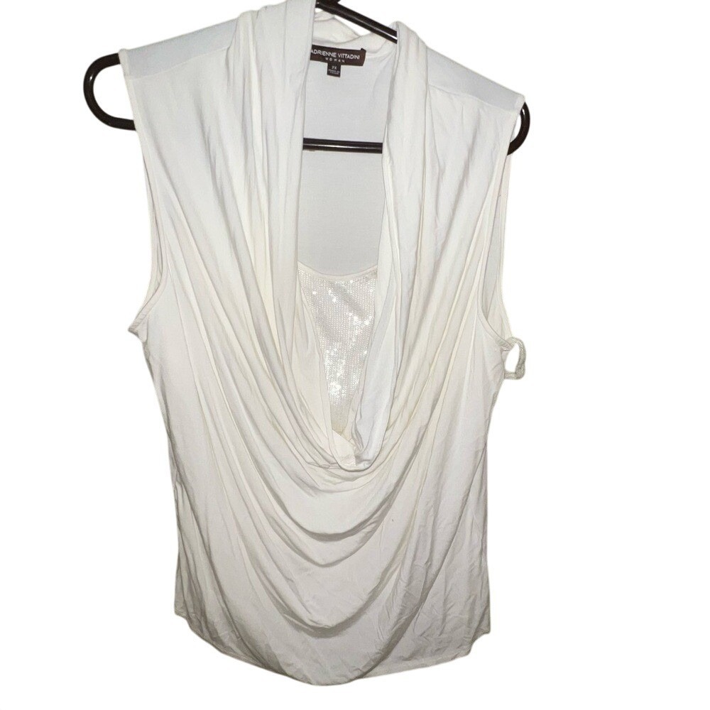 ADRIENNE VITTADINI Sleeveless Off White Draped Women's Top Size 2X sequin Detail